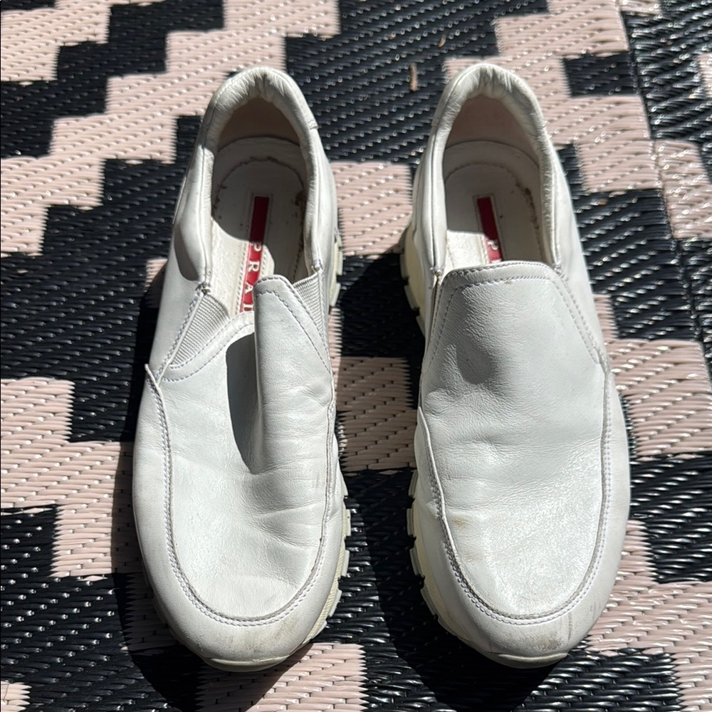 Prada White Loafers Minimalist Slip-Ons